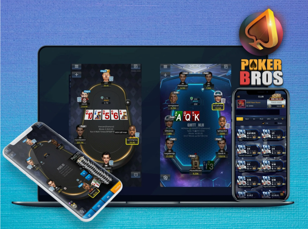 Mesas de PokerBros en celular y computadora